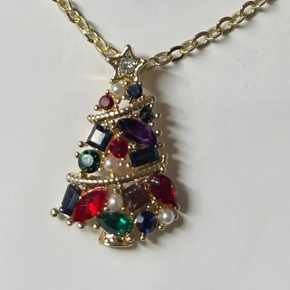Christmas Tree Multicolor Crystal Tree Necklace & Star Stud Earrings Set NWT - Picture 4 of 5